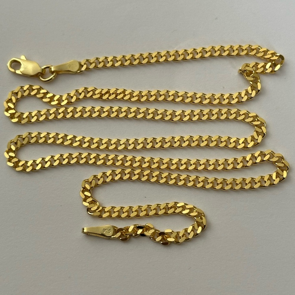 925 Silver 20” 3mm necklace cuban chain 18k yellow gold plated Unisex